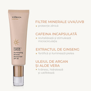 Cremă hidratantă și iluminantă cu protecție minerală SPF 50 Ginseng + Cafeină, Perfect Glow