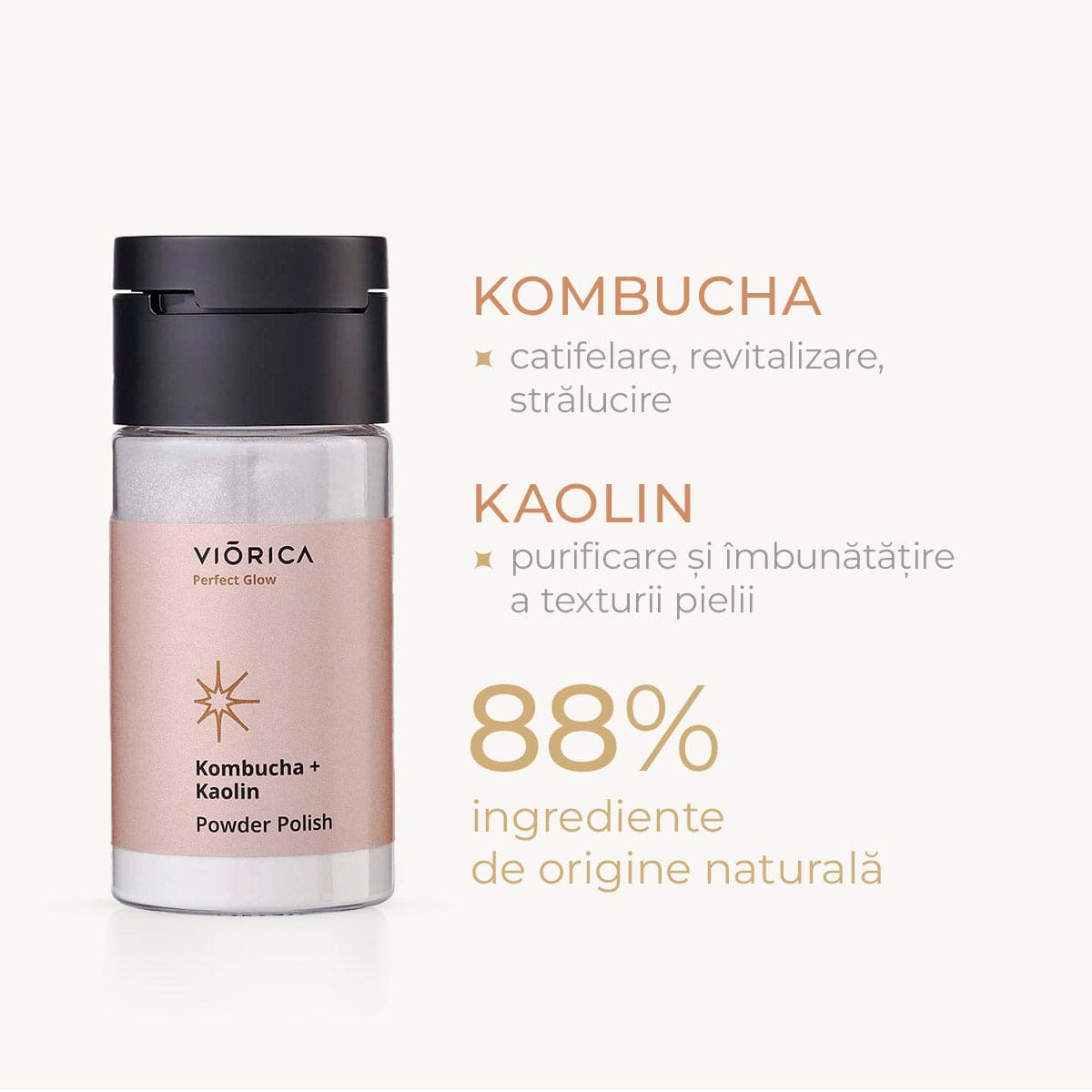 Pudră purificatoare Kombucha + Kaolin, Perfect Glow