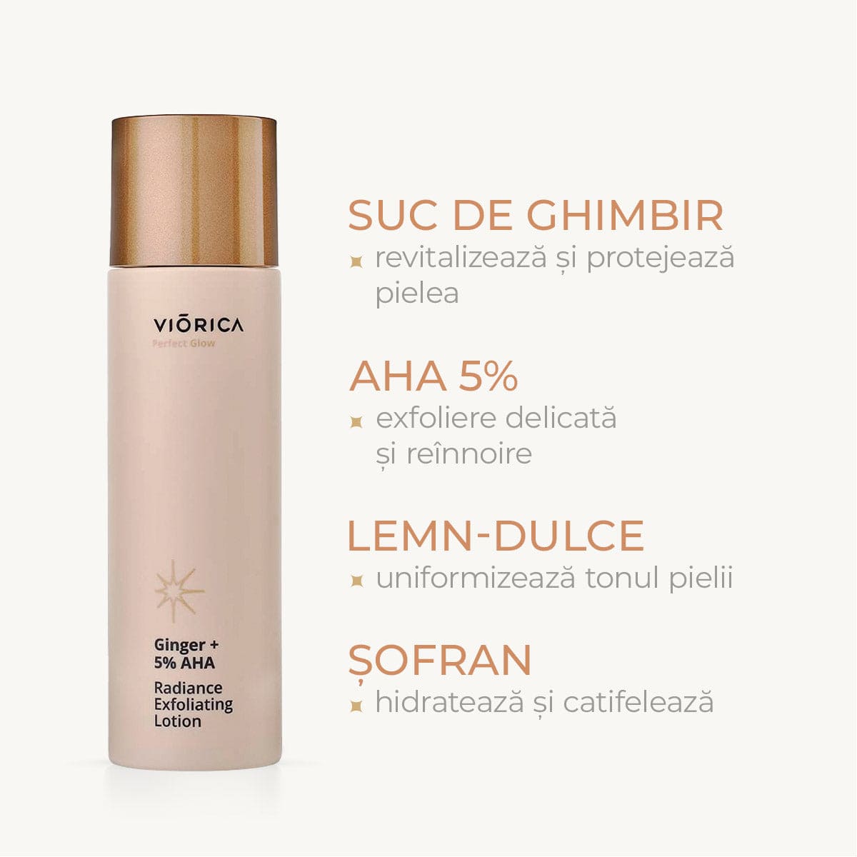 Loţiune exfoliantă iluminantă Ghimbir + 5% AHA, Perfect Glow