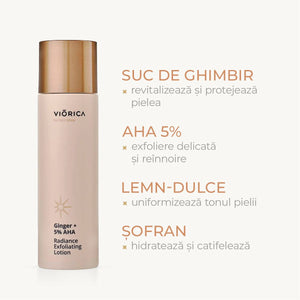 Loţiune exfoliantă iluminantă Ghimbir + 5% AHA, Perfect Glow