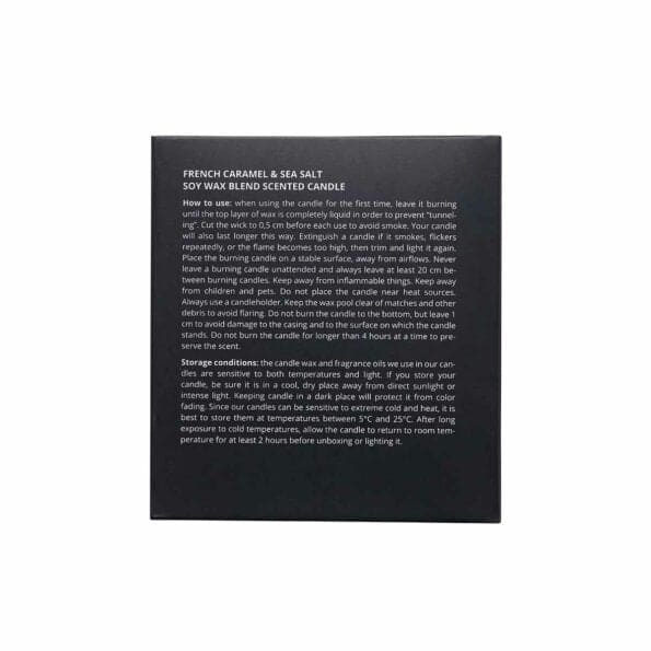 Lumânare parfumată din ceară de soia “Caramelă Franceză & Sare de Mare”