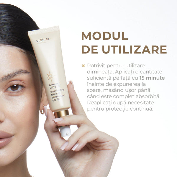 Cremă hidratantă și iluminantă cu protecție minerală SPF 50 Ginseng + Cafeină, Perfect Glow